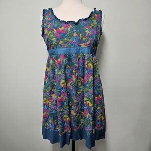 Susina Ruffle Trim Sundress Pleated Floral Print Sleeveless Size Small